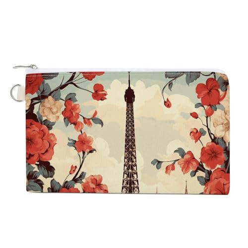 Red Rose Sugar Skull Münzbörse Canvas Geldbörse Niedliche Kleingeldbörse Kleine Aufbewahrungstasche mit Reißverschluss, Paris Vintage Floral, Einheitsgröße, Blumen und Tiere von RTFGHJS