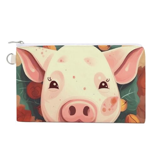 Red Rose Sugar Skull Münzbörse Canvas Geldbörse Niedliche Kleingeldbörse Kleine Aufbewahrungstasche mit Reißverschluss, Pfirsich-Schweinchen, Einheitsgröße, Blumen und Tiere von RTFGHJS