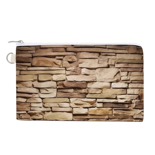 Schöne Gänseblümchen Münzbörse Canvas Geldbörse Niedliche Kleingeldbörse Kleine Aufbewahrungstasche mit Reißverschluss, Rustikale Steinmauer, Einheitsgröße, Blumen und Tiere von RTFGHJS