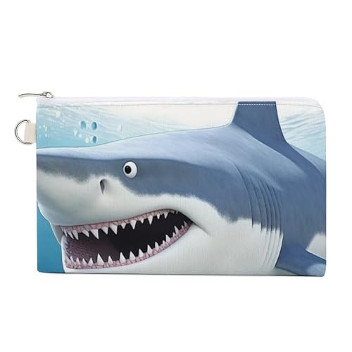 Schöne Geldbörse mit Gänseblümchen-Motiv, Segeltuch, niedliches Kleingeld, kleine Aufbewahrungstasche mit Reißverschluss, Weißer Hai, Einheitsgröße, Blumen und Tiere von RTFGHJS