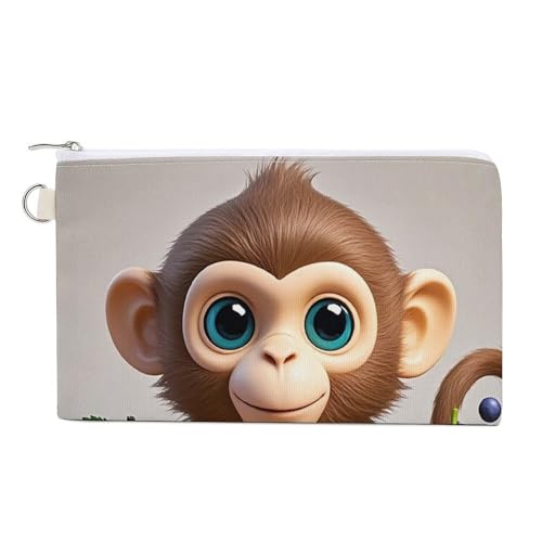 Weihnachten lustige Pinguin Münzgeldbörse Canvas Geldbörse Niedliche Kleingeldbörse Kleine Aufbewahrungstasche mit Reißverschluss, Cartoon-Affe mit Früchten, Einheitsgröße, Blumen und Tiere von RTFGHJS