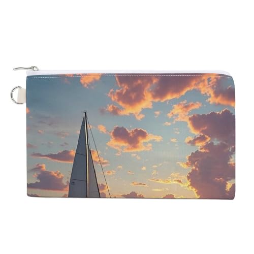 Weihnachten lustige Pinguin Münzgeldbörse Canvas Geldbörse Niedliche Kleingeldbörse Kleine Aufbewahrungstasche mit Reißverschluss, Segelboot und Sonnenuntergang, Einheitsgröße, Blumen und Tiere von RTFGHJS