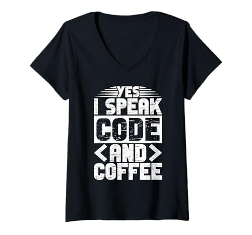 Damen Programmieren Lustig Ich spreche Code und Kaffee Entwickler Ingenieur T-Shirt mit V-Ausschnitt Damen Programmieren Lustig Ich spreche Code und Kaffee Entwickler Ingenieur T-Shirt mit V-Ausschnitt von RTG Coding and Coffee Designs