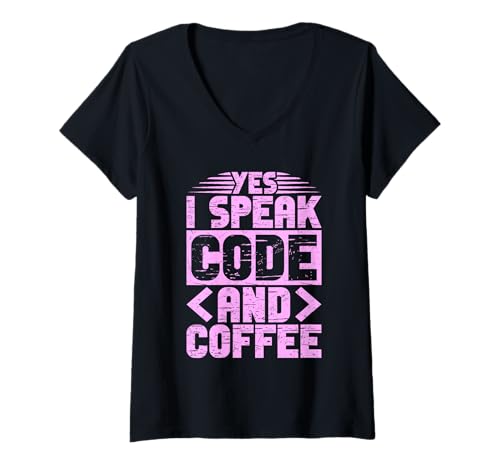 Damen Programmieren Lustig Ich spreche Code und Kaffee Entwickler Ingenieur T-Shirt mit V-Ausschnitt Damen Programmieren Lustig Ich spreche Code und Kaffee Entwickler Ingenieur T-Shirt mit V-Ausschnitt von RTG Coding and Coffee Designs