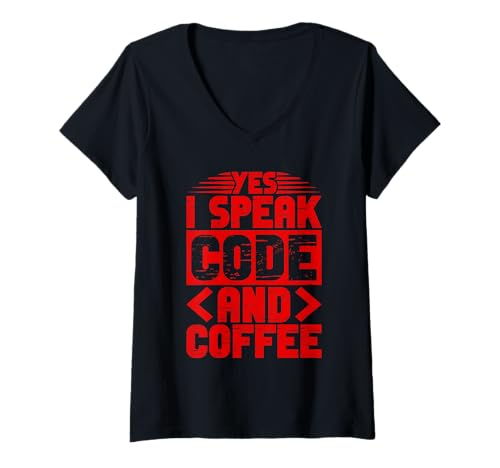 Damen Programmieren Lustig Ich spreche Code und Kaffee Entwickler Ingenieur T-Shirt mit V-Ausschnitt Damen Programmieren Lustig Ich spreche Code und Kaffee Entwickler Ingenieur T-Shirt mit V-Ausschnitt von RTG Coding and Coffee Designs