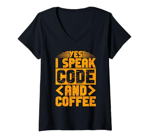 Damen Programmieren Lustig Ich spreche Code und Kaffee Entwickler Ingenieur T-Shirt mit V-Ausschnitt Damen Programmieren Lustig Ich spreche Code und Kaffee Entwickler Ingenieur T-Shirt mit V-Ausschnitt von RTG Coding and Coffee Designs