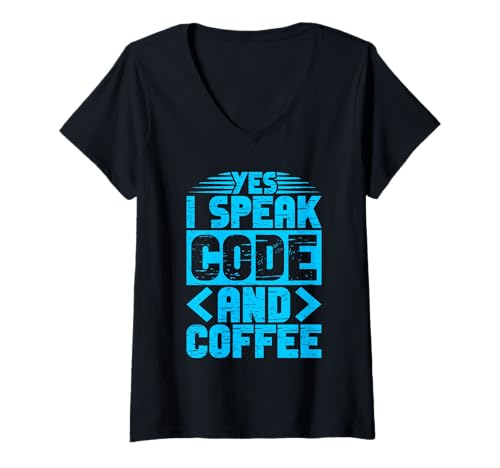 Damen Programmieren Lustig Ich spreche Code und Kaffee Entwickler Ingenieur T-Shirt mit V-Ausschnitt Damen Programmieren Lustig Ich spreche Code und Kaffee Entwickler Ingenieur T-Shirt mit V-Ausschnitt von RTG Coding and Coffee Designs