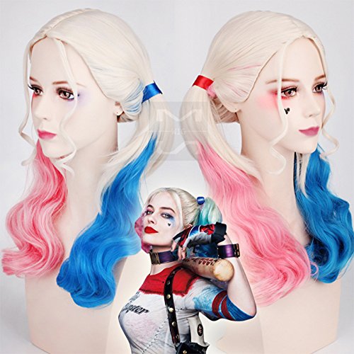 Halloween Fashion Christmas Party Dress Up Perruque Cosplay Perruque Film Harleen Quinzel Harleen Quinzel Perruque Couleur: Pl-600 (M Rouge Et Bleu) von RTGFS