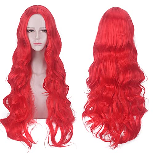 Perücke für Halloween, Mode, Weihnachtsfeier, Verkleidung, Perücke, Anime-Perücke, Farbe, 80 cm, langes lockiges Haar, Trimming, Frisur, Cosplay-Perücke, Farbe: Yn080, Rot von RTGFS