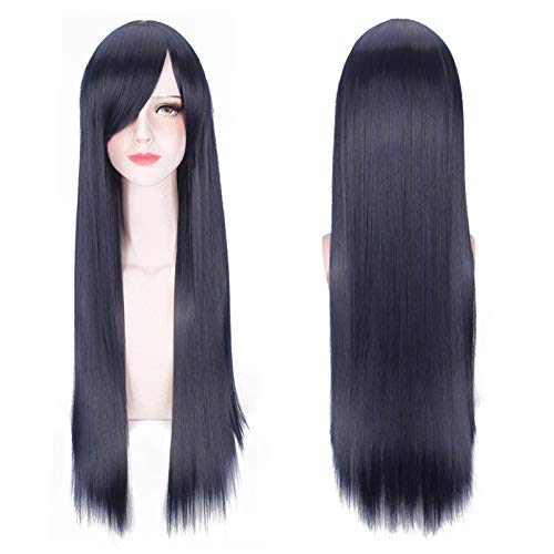 Wig for Matching Clothes Dressing Up Masquerade Cosplay Wig Universal 80Cm Color Long Straight Hair Style Men And Women Universal Straight Hair Color:Zf80-012 Black And Blue (Rose Net) von RTGFS
