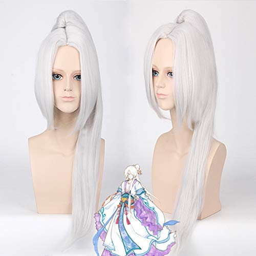 Wig for Props Matching Performance Modeling 80Cm Tiger Clip Ponytail Silver White Ancient Costume Single Ponytail Earthwork Years Three Natural History White Moon Color:037-1 Black) von RTGFS