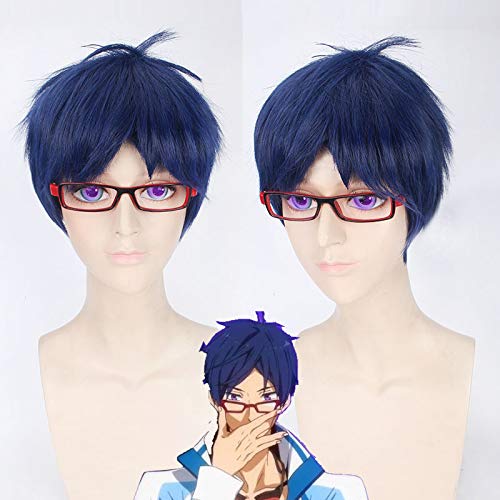 Wig for Props Matching Performance Modeling Cosplay Wig Free! Men'S Swimming Club Rei Ryugasaki Blue Anime Wig 220 von RTGFS