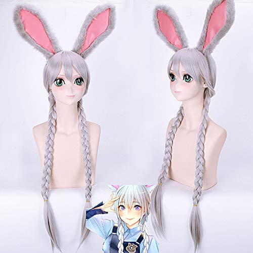Wig for Props Matching Performance Modeling Crazy Animal City Rabbit Judy Judy Rabbit Anthropomorphic Police Uniform Metal Police Badge Cos Wig Color: Rabbit Tail (Gray) von RTGFS