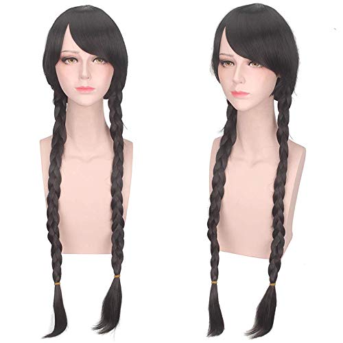 Wig for Props Matching Performance Modeling Girls Twist Braid Black Long Hair Wig Close Face Double Braid Performance Stage Qi Oblique Bangs Full Wig Set von RTGFS