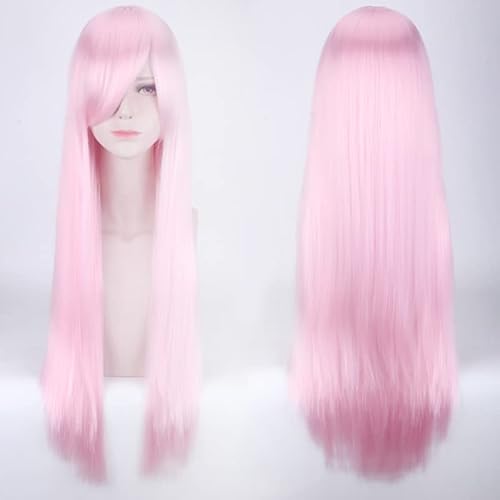 Wig for Wedding Shooting Runway Catwalk Interview Cosplay Wig Universal 80Cm Color Long Straight Hair Style For Men And Women Universal Straight Hair Color:Zf80-018 Water Pink (Rose Net) von RTGFS