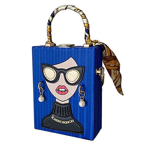 Neuheit Einzigartige 3D Lady Gesicht PU Leder Top Griff Satchel Handtaschen für Frauen Funky Tote Geldbörse Hobo Crossbody Schultertaschen, Acryl Blau, Large, Neuheit von RTGGSEL