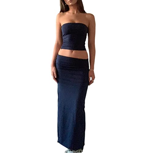 Damen Sommer 2 -Stück -Rock -Set Spitze Crop Tops mit hoher Taille Bodycon Minirock 2pcs Rock Set Y2K 90S Streetwear (Floral Solid Black Set, S) von RTGSE