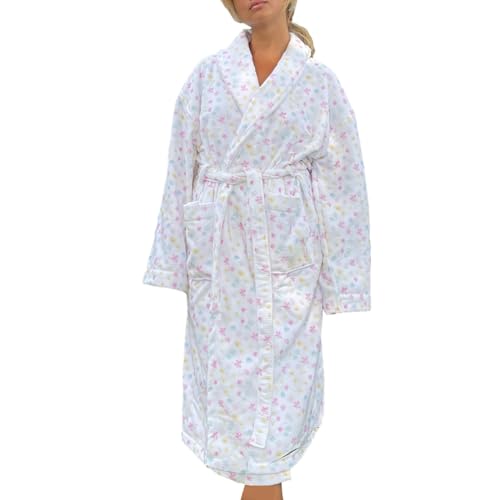 RTGSE Damen Bademantel Plüsch Fleece Langarm Nachthemd Flauschiges Saunakleid Nachtwäsche Fleece Morgenmantel Ohr mit Kapuze (Floral Print, M) von RTGSE