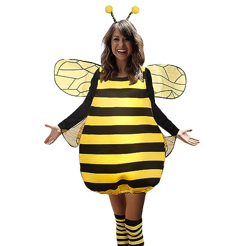 RTGSE Damen Cosplay Bee Dress up Funny Cosplay Kostümkleid Outfits Halloween Christmas 4pcs Set -Kostüm mit Flügeln (B Yellow, L) von RTGSE