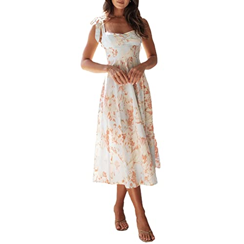 RTGSE Damen Sommer Spitze Langes Kleid - Ärmellose Boot Hals Korsett Bustier Midi für Hochzeit, Cocktail, Nacht - Fließendes Material (C Apricot, S) von RTGSE