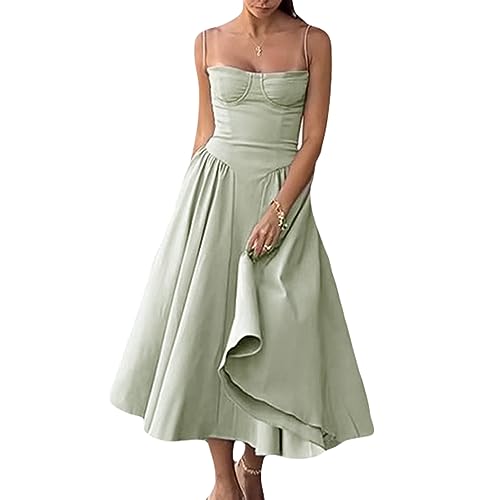 RTGSE Damen Sommer Spitze Langes Kleid ärmellose Boot Hals Korsett Bustier midi Kleid Hochzeit Cocktail Nacht aus fließendem Kleid (E Green Dress, S) von RTGSE