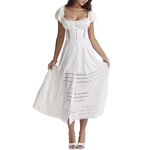 RTGSE Damen Sommer Spitze Langes Kleid ärmellose Boot Hals Korsett Bustier midi Kleid Hochzeit Cocktail Nacht aus fließendem Kleid (G White, L) von RTGSE