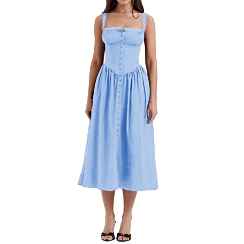 RTGSE Damen Sommer Spitze Langes Kleid ärmellose Boot Hals Korsett Bustier midi Kleid Hochzeit Cocktail Nacht aus fließendem Kleid (Sky Blue Dress, L) von RTGSE