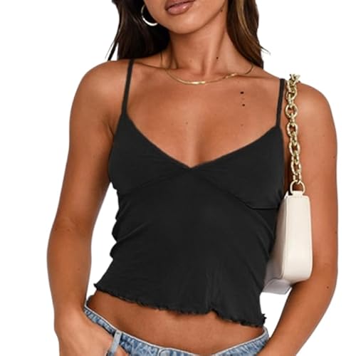 RTGSE Frauen Criss Cross Neckholder Crop Tops Farbblock Tie Up Weste Top Ärmelloses Rückenfreies Lace-up Tube Top Y2K Cami Top (Black 4, S) von RTGSE