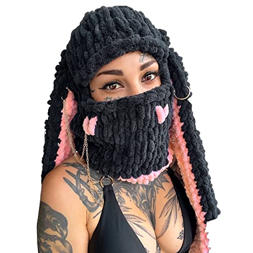 RTGSE Frauen Stricke Vollgesichtski -Maske Häkelbalaklava Winter warm warm warm Kawaii süße Hasenohren Stricke Balaclava Gesichtsabdeckung Maske (A-Long Ears Pink, One Size) von RTGSE