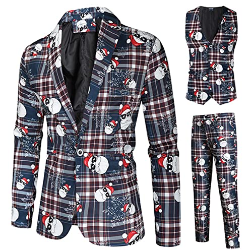 RTGSE Herren Weihnachtsanzug Hässliche Weihnachtskostüm Anzug Jacke + Ärmellose Weste + Lange Hosen Hose 3 Stück Kleidung Sets für Party (C-Black, L) von RTGSE