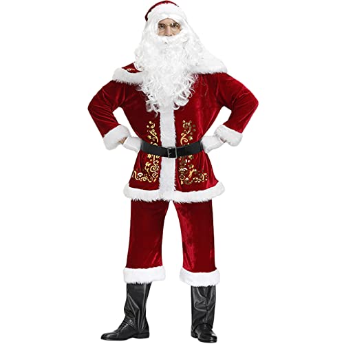 RTGSE Männer Weihnachten Santa Claus Anzug Santa Claus Cosplay Kostüm Herr Santa Claus Anzug Set Adult Santa Claus Outfits für Urlaub (E-Red, XXXXL) von RTGSE