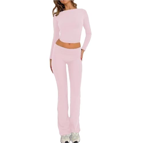 RTGSE Womens Two Peice Pants Set Outfit Casual Tracksuit Short Sleeve Tank Top with Trousers 2 Piece Clothes Set Loungewear (Z Pink, S) von RTGSE
