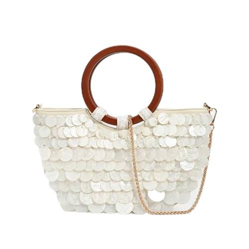 RTHANO Handgefertigte Perlentasche, Muscheltasche, Perlen-Geldbörse, Muschel-Geldbörse für Damen – Luxus-Clutch mit Perlen-Pailletten und Tragegriff oben, Mehrfarbig/Meereswellen (Ocean Tides) von RTHANO