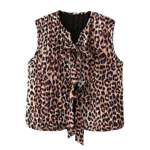 RTHLEQIEE Damen Cropped Floral Steppweste Leicht Bedruckt Ärmellos Puffer Gepolstert Mantel Weste Gilet Outwear Blumen Trendiges Design(Brown,S) von RTHLEQIEE