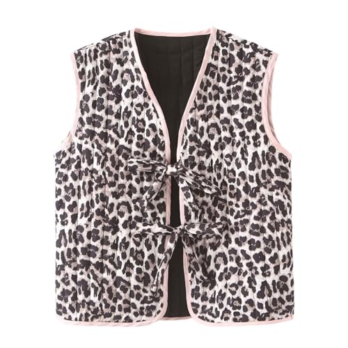 RTHLEQIEE Damen Cropped Floral Steppweste Leicht Bedruckt Ärmellos Puffer Gepolstert Mantel Weste Gilet Outwear Blumen Trendiges Design(Pink brown,L) von RTHLEQIEE