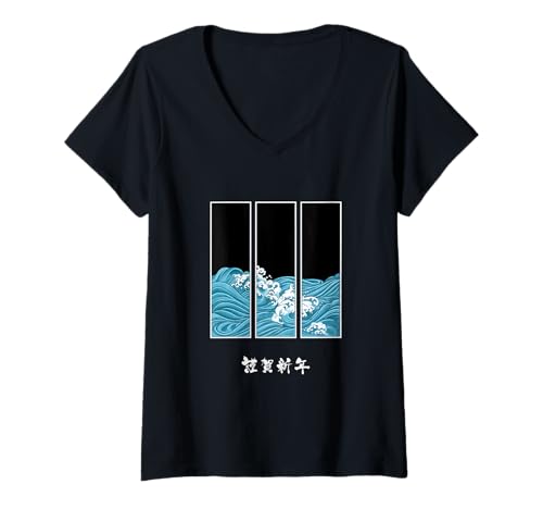Damen Wave Backprint T-Shirt mit V-Ausschnitt von RTM