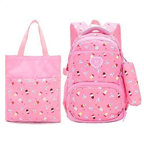 3-teiliges Schulrucksack-Set für Kinder, niedliche Cartoon-Büchertasche + schöne Mahlzeitentasche + Federmäppchen mit Reißverschluss, rose von RTMYOR