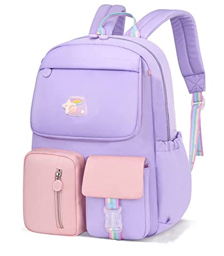 RTMYOR Kinder-Schultasche für hübsche Mädchen, Rucksack für die Schule, wasserabweisend, Gesäßtasche, Rucksäcke für Grundschule, violett von RTMYOR