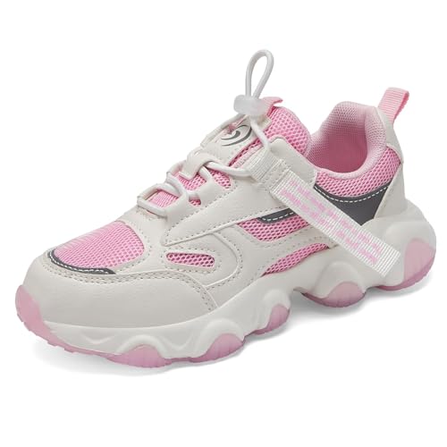RTOUNT Kinder Rosa Sportschuhe Jungen Einstellbar Freizeit Sneaker Kinderschuhe Atmungsaktiv Outdoor Turnschuhe Mädchen Laufschuhe EU 30 von RTOUNT