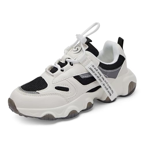 RTOUNT Kinder Schwarz Sportschuhe Jungen Einstellbar Freizeit Sneaker Kinderschuhe Atmungsaktiv Outdoor Turnschuhe Mädchen Laufschuhe EU 34 von RTOUNT