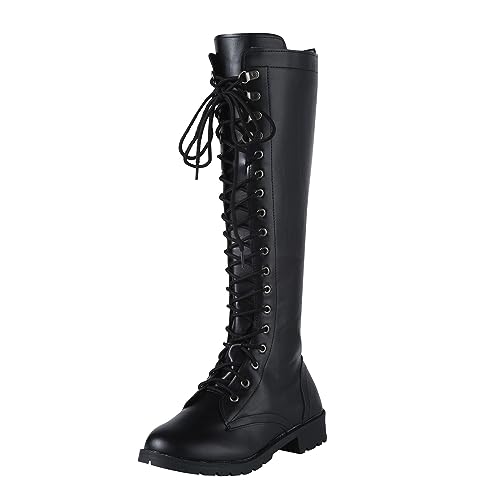 RTPR Damen Kurzschaft Stiefel Warm Stiefeletten Kniehohe Stiefel für Damen, modisch, zum Schnüren, klobige Plateaustiefel für Damen Damen Business Schuhe 41 (Black, 42) von RTPR