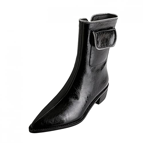 RTPR Damen Spitzer Zeh Dicker Absatz ReißVerschluss LäSsige Kurze Stiefel, Retro-Stiefel Mit Zehen Und Niedrigen AbsäTzen, Einfarbige Kurze Stiefel, Stiefeletten Klobige Absätze von RTPR