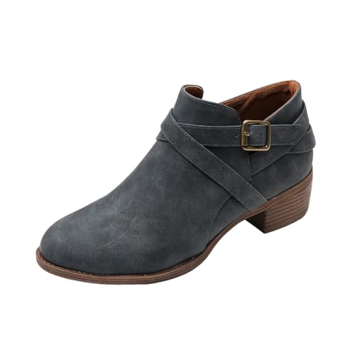 RTPR Damen Stiefeletten Stiefele Ankle Boots klobige Absätze Reißverschluss kurze Stiefeletten runde Zehenschuhe Damen Schuhe Damen (Blue, 37) von RTPR