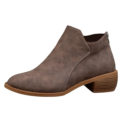 RTPR Damen Stiefeletten mit Schnürsenkel Zierband Große, lässige Damen-Stiefeletten mit flachem Boden und Reißverschluss hinten Winter Wasserdichte Schuhe Damen (Coffee, 41) von RTPR