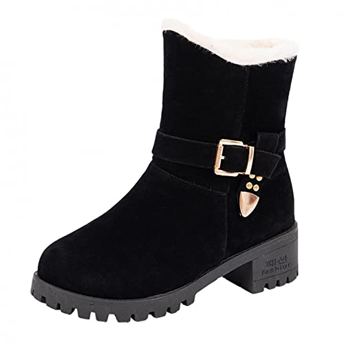 RTPR Winterstiefel Damen Stiefel Mit Absatz Stiefeletten Warme Gefüttert Frauen Winterboots Schlüpfen Wildleder Elegant, Booties mit Quadrat Absätze Wildleder Ankle Boots Bootie von RTPR