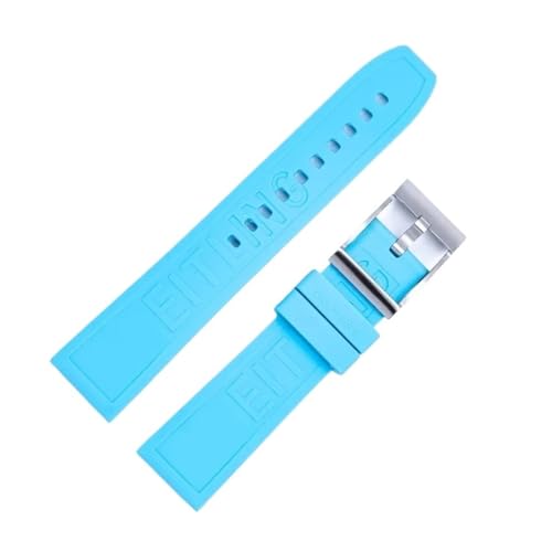 RTRCAGAKM 22 mm 24 mm Uhrenarmband aus weichem Gummi und Silikon in acht Farben, passend for Breitling, passend for Superocean, passend for Navitimer Avenger-Uhrenarmband(Sky blue-silver,22mm) von RTRCAGAKM