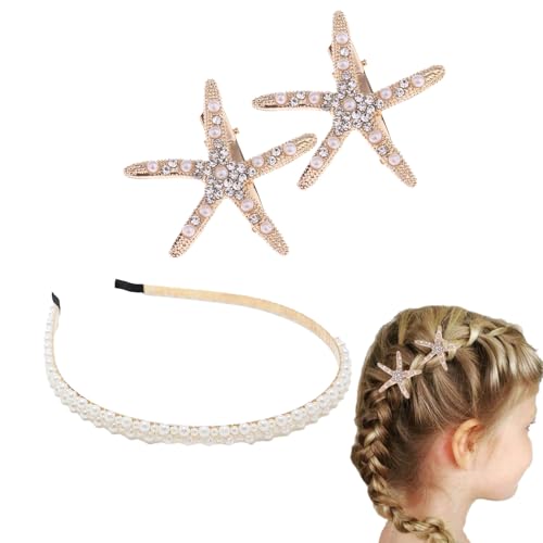 RT 3 Stück meerjungfrau haarschmuck Seestern Haarspangen Mädchen Blumenmädchen-Zubehör für Hochzeit, muschel haarschmuck Diamant Haarspange Haarnadel von RTRTGS