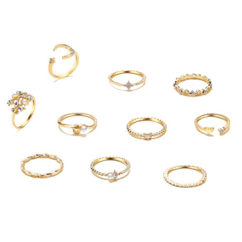 RTRTGS 10 Stücke Ringe Set Verstellbare Finger Ringe Offene Knoten Verschiedene Stapelbare Gelenkschwanz Strand Herz Schmuck für Frauen Mädchen von RTRTGS