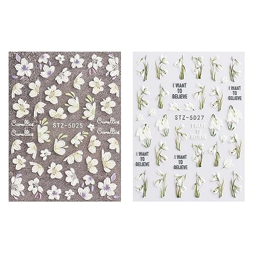RTRTGS 2 Blatt 3D Nagelsticker Frühling Blume Nail Art Sticker Selbstklebend Nagelaufkleber 5D Stereoskopisch Blumen Dekoration Nageldesign Zubehör von RTRTGS