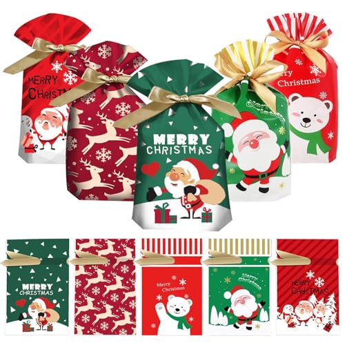 RTRTGS 30 Stücke Weihnachten Geschenkbeutel Weihnachtstüte Kordelzug Partytüten Geschenktüten Tüten Süßigkeiten Süße Taschen Mitgebsel Beutel Kekstüten Geschenktüte für Kinder Verpacken-15cm *23cm von RTRTGS